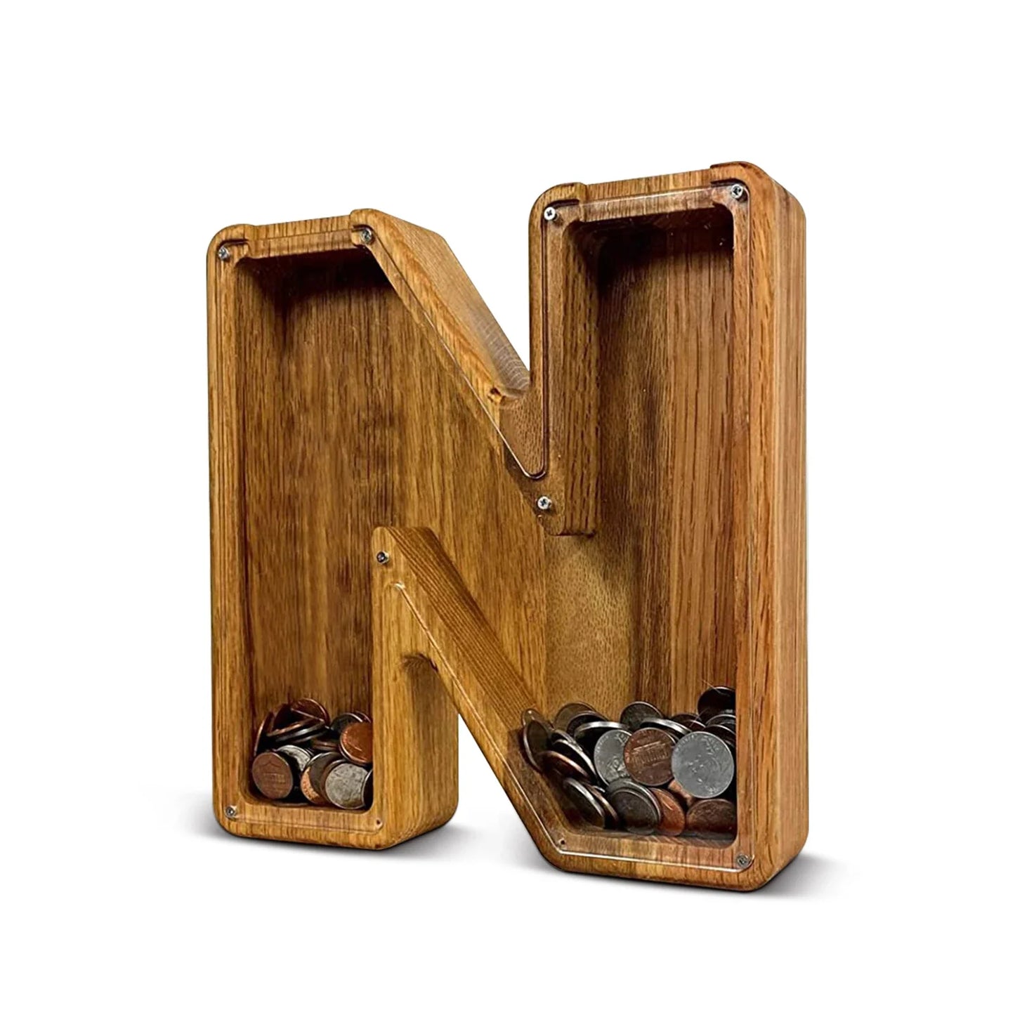 26-Letter Wooden Piggy Bank Alphabet Moneybox Coin Saving Box for Kids Desktop Home Decor