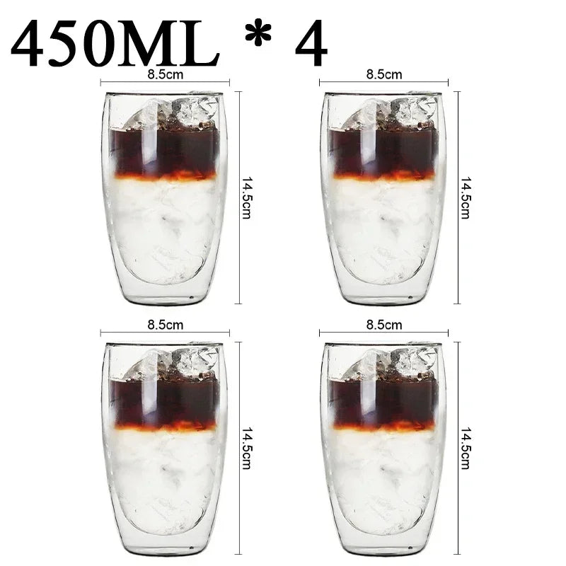 Double Wall High Borosilicate Glass Mugs - Insulated Heat-Resistant Coffee & Tea Cups (2-18 pcs Set)