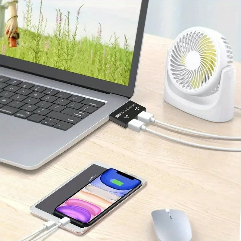 USB 2.0 1-to-2 USB-A Splitter Adapter - 2-Port USB Hub for Charging & Data Transfer