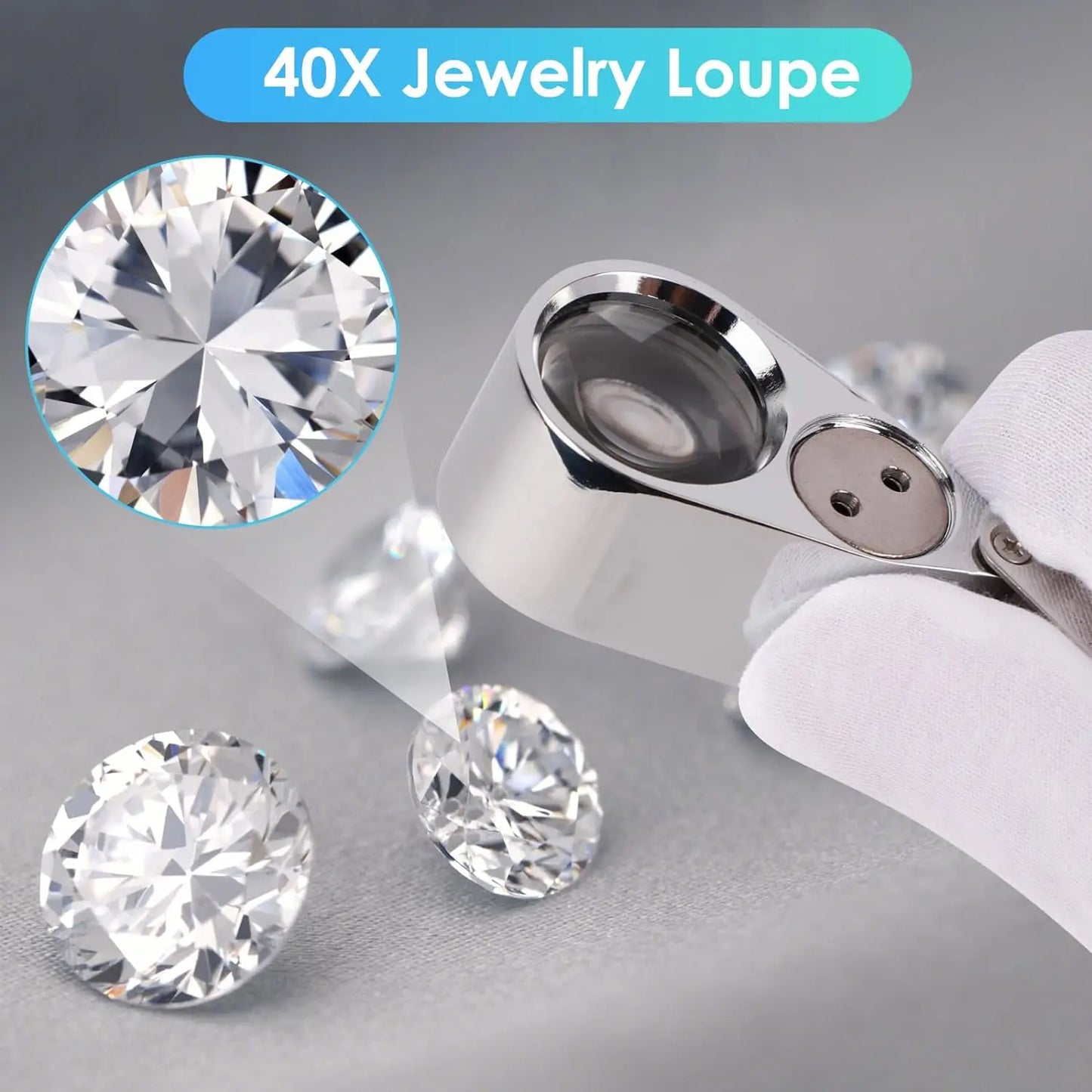 40X Jeweler Loupe Magnifier with LED & UV Light - Foldable Pocket Magnifying Glass for Jewelry Coins Stamps
