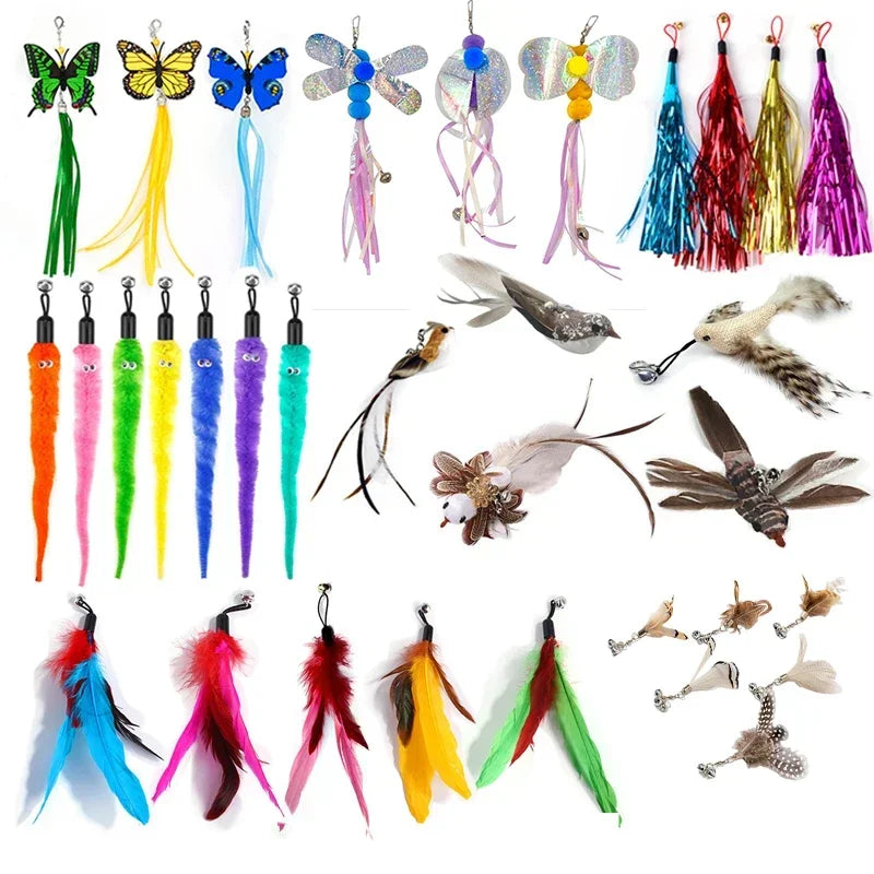 Interactive Cat Feather Toy Refill Kit – Feather Birds, Faux Worm & Foam Ball with Bell for Kittens