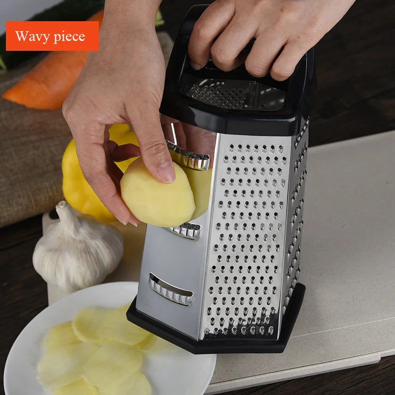 6-Side Stainless Steel Box Grater – Multifunctional Cheese and Vegetable Slicer Shredder with Non-Slip Base