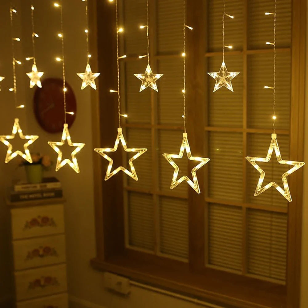 3.5M (11.5 ft) Star Curtain LED Fairy String Lights 138 LEDs for Christmas Home Bedroom Window Outdoor Party