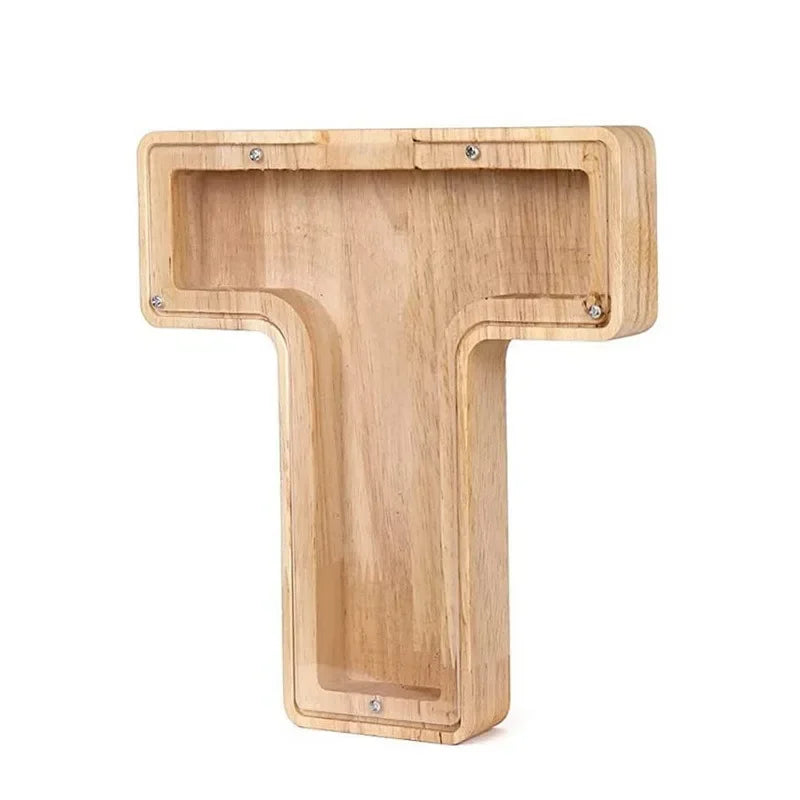 26-Letter Wooden Piggy Bank A-Z Alphabet Coin Money Box Kids Savings Jar Desktop Decor Gift
