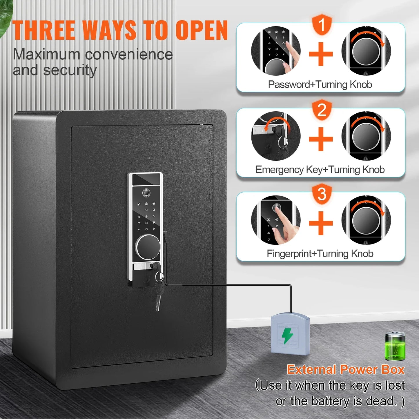 Biometric (Fingerprint) & Digital Safe 2.2 / 1.8 cu ft (62 L / 51 L) Home Security Cabinet with Fireproof Bag