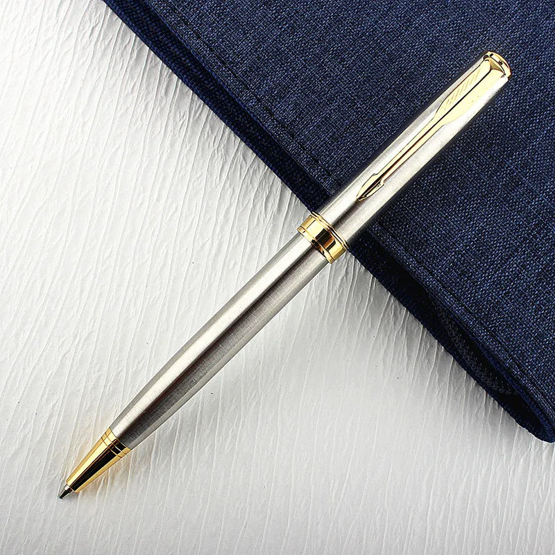 Luxury Metal Rollerball Pen 0.7mm Blue Ink - Gold Steel Signature Pen for Office & School