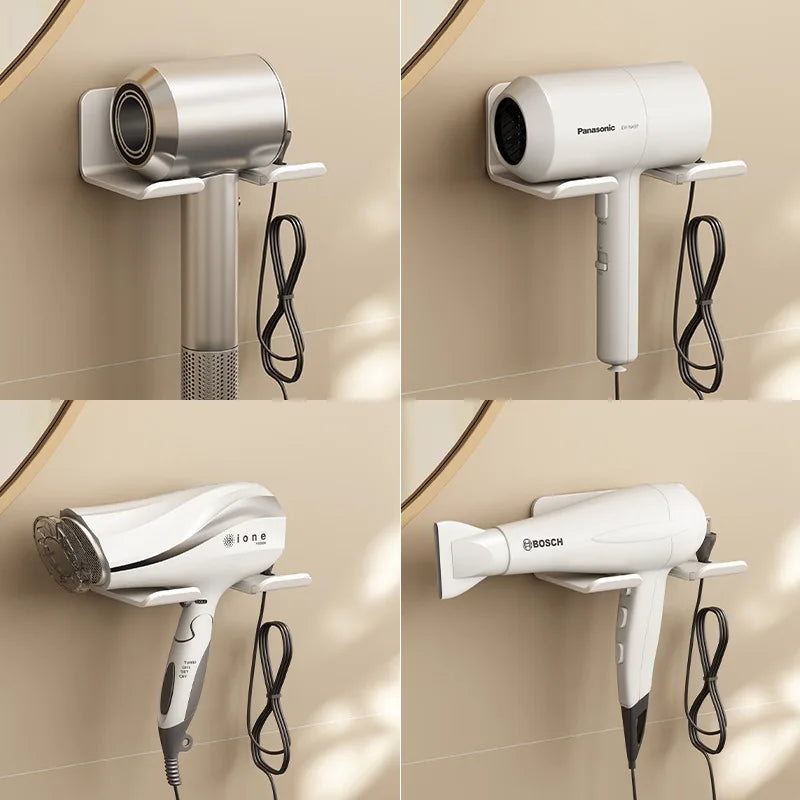 No-Drill Wall-Mounted Hair Dryer & Straightener Holder — Aluminum Bathroom Organizer Shelf