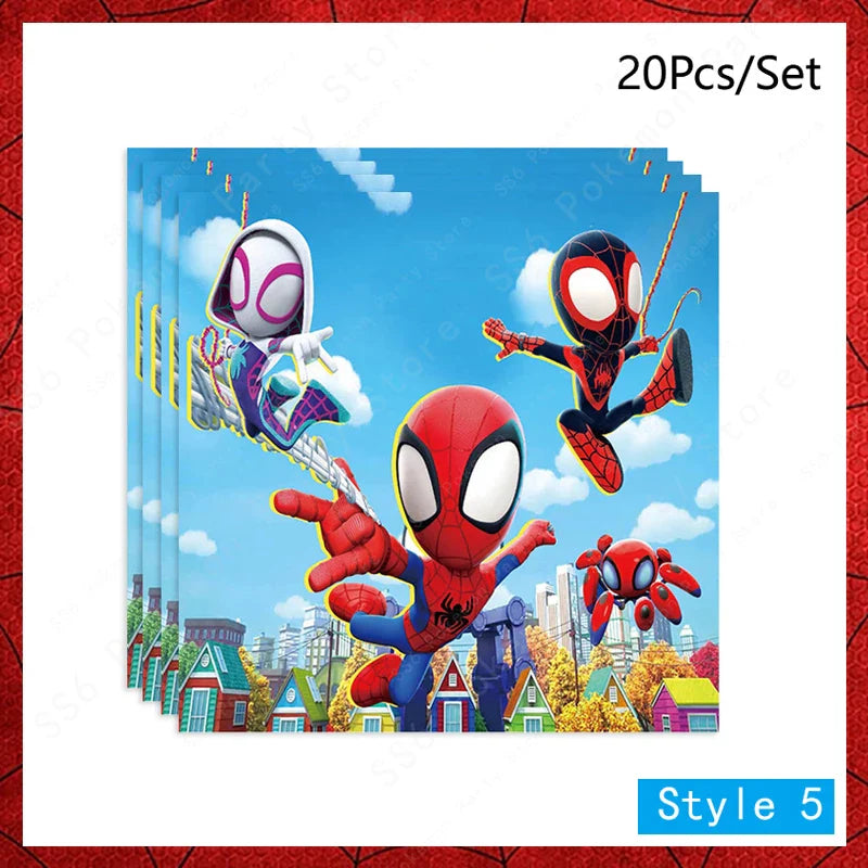 Spiderman Kids Birthday Party Supplies - Disposable Tableware Set with Plates, Cups, Napkins & Favor Bags
