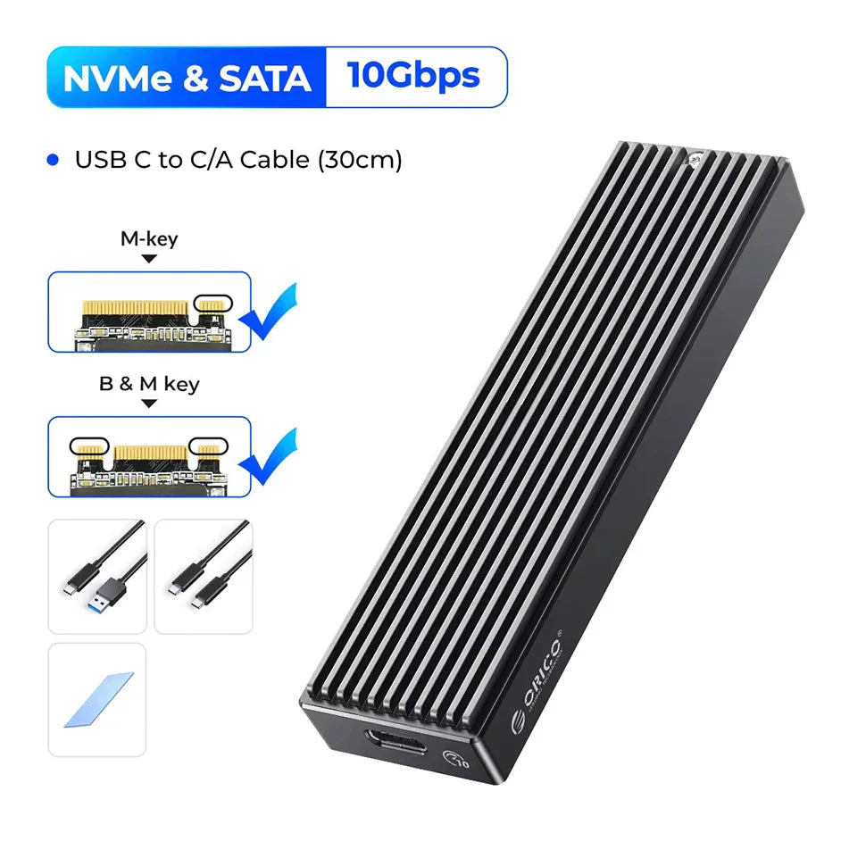 M.2 NVMe & SATA External SSD Enclosure USB-C / USB-A 10Gbps (USB 3.2 Gen2) Compatible with 2230/2242/2260/2280 Up to 4TB