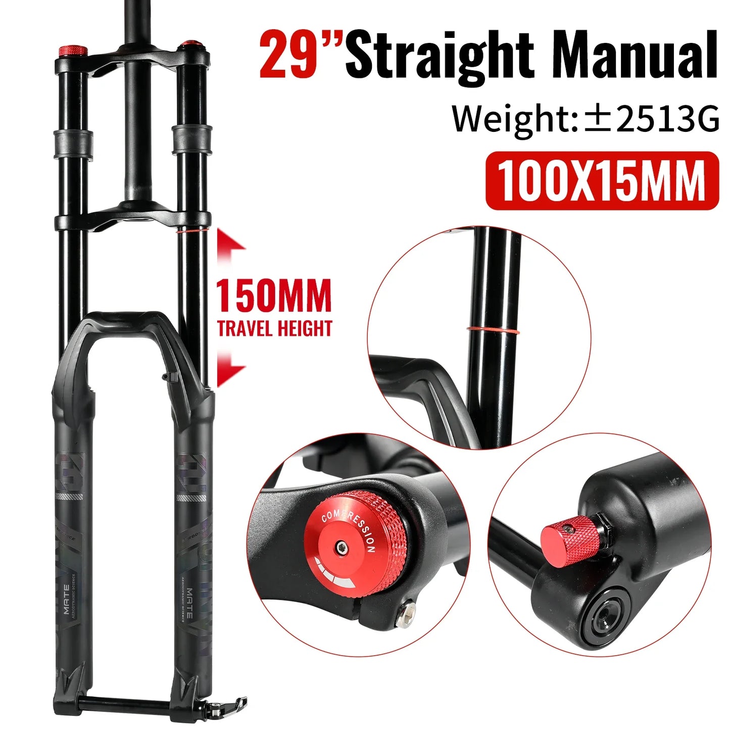 Double Crown Air Suspension Fork 150mm (5.9in) Travel for 27.5/29-inch MTB & E-Bike — Double-Shoulder, Air and Oil Damping