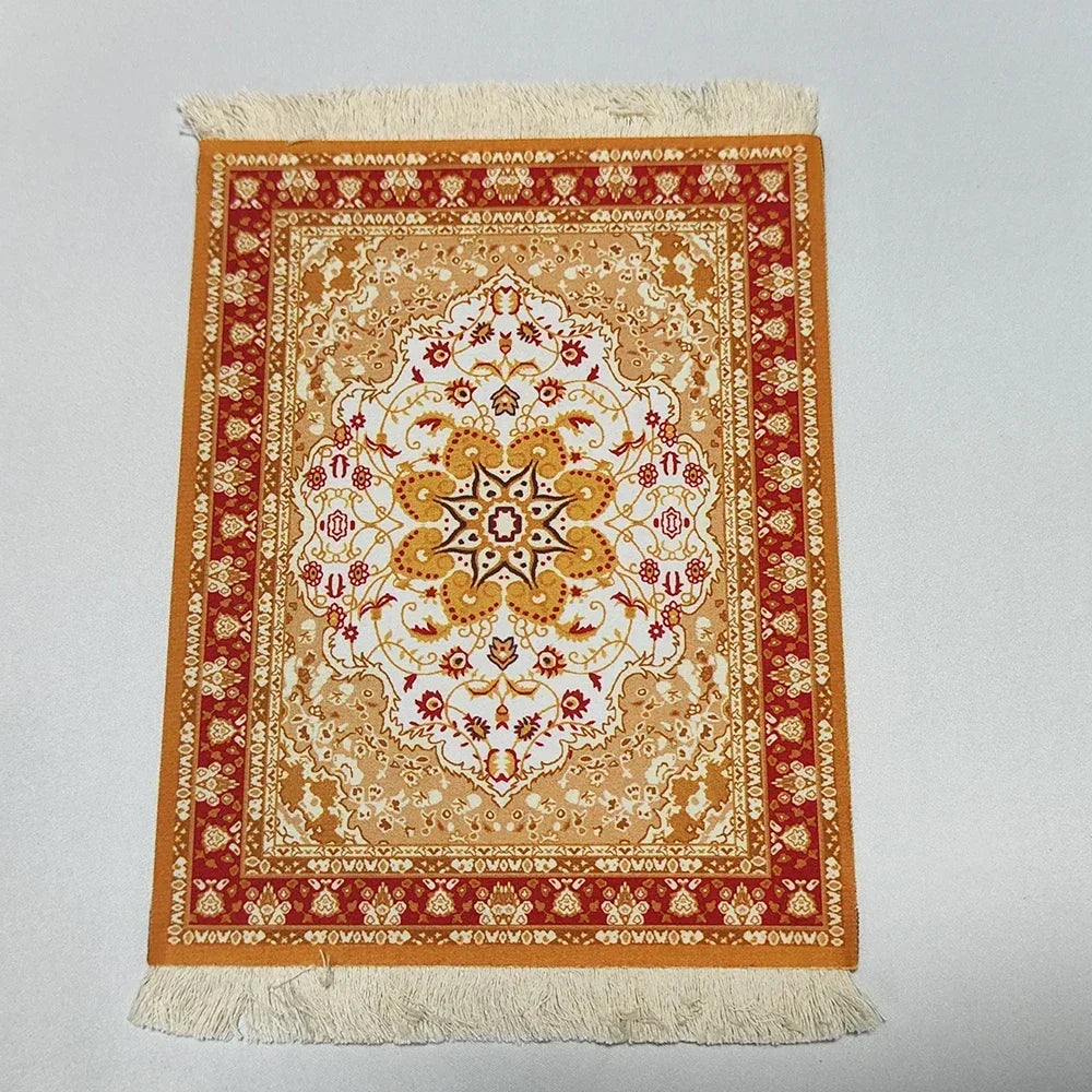 Woven Persian Flower Mouse Pad 9.1 x 7.1 in (23 x 18 cm) Non-Slip Rubber Desk Mat with Fringe — Retro Style