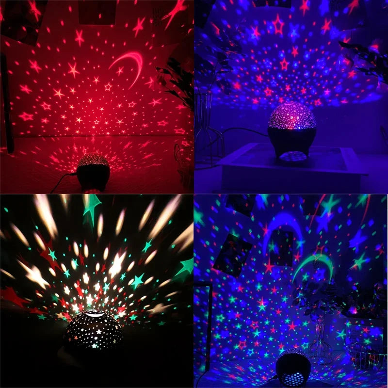 Starry Sky Projector Night Light with Moon Effect 360° Rotating LED Atmosphere Lamp for Kids Bedroom, Party & Birthday Gift