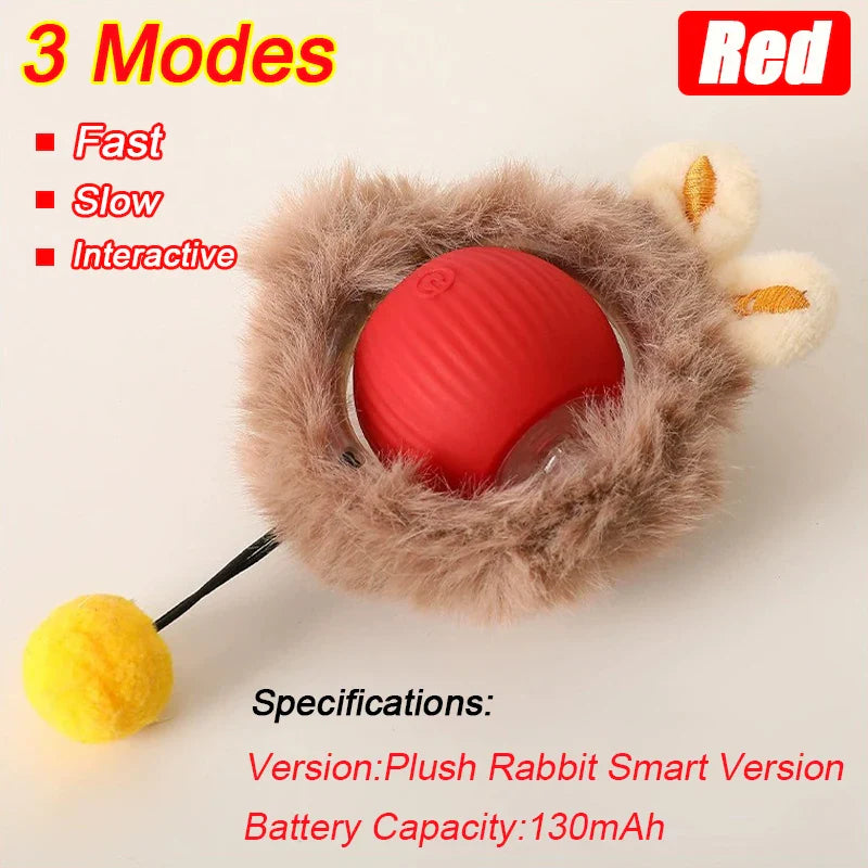 Interactive Automatic Rolling Ball Toy for Cats and Dogs, Rechargeable Smart Pet Toy with Faux Tail