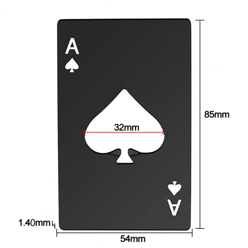 Poker-Shaped Credit Card Bottle Opener — Stainless Steel Wallet-Sized (85 x 54 mm / 3.35 x 2.13 in) Bar & Can Opener