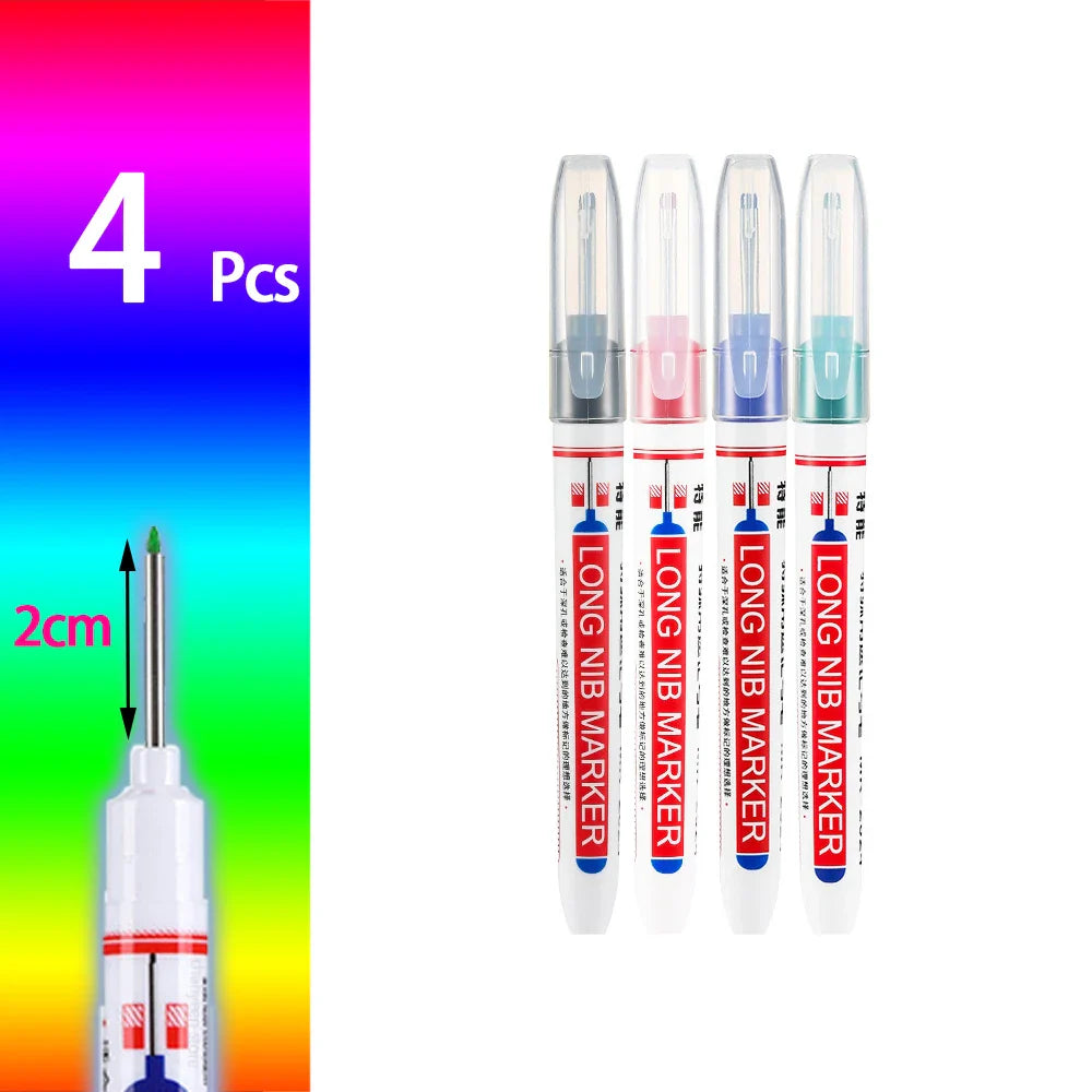 Waterproof Long-Head Deep-Hole Marker Pens 20mm Tip — Permanent Oil Ink for Metal, Wood & Carpentry (Black, Blue, Red, Green)
