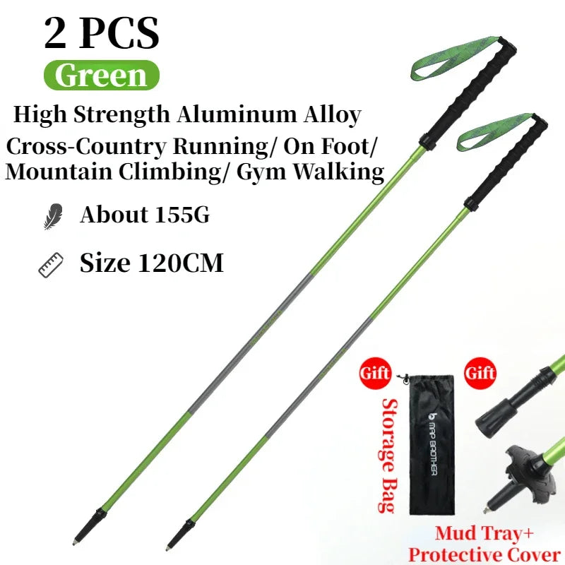 Foldable Quick-Lock 4-Section Trekking Poles Pair – 7075 Aluminum Adjustable 110/120 cm (43.3/47.2 in) EVA Grip Tungsten-Cobalt Tips