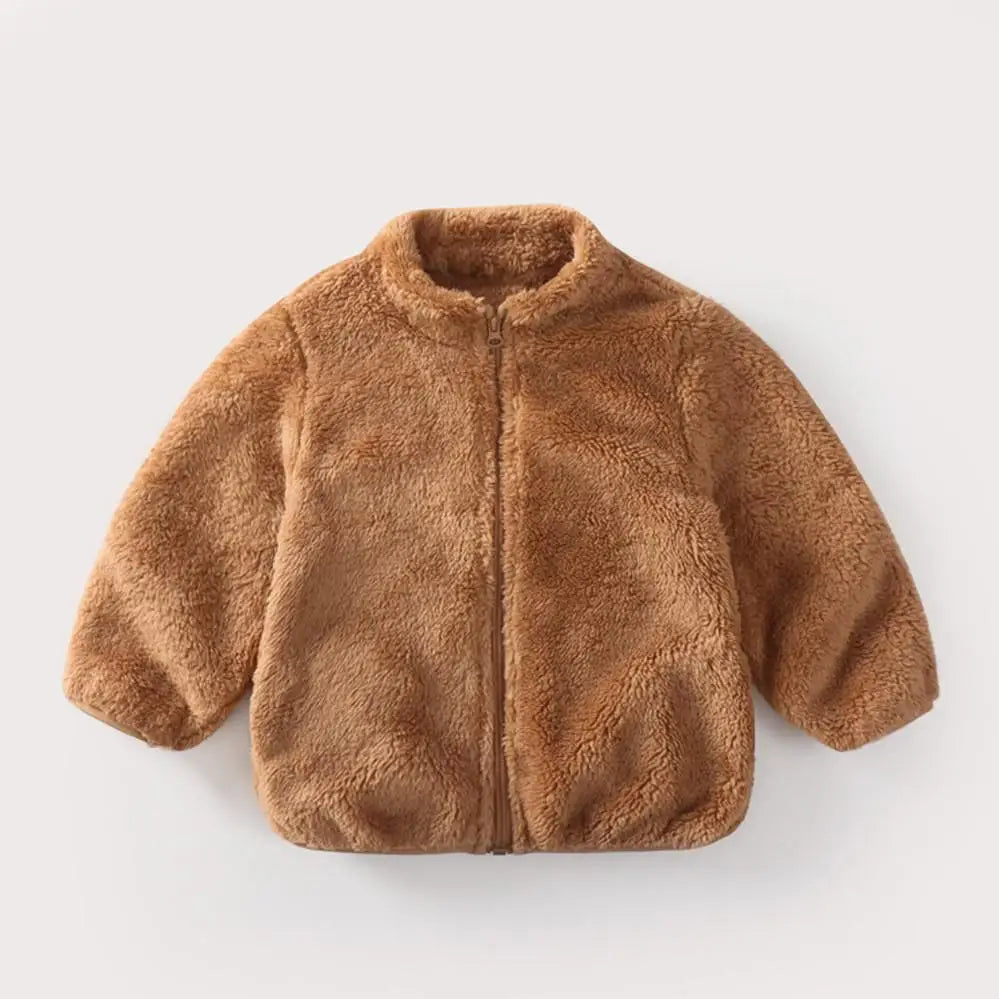 Toddler & Kids Plush Winter Coat – Warm Corduroy Turtleneck Zipper Jacket, Unisex (Ages 1-6 Years)