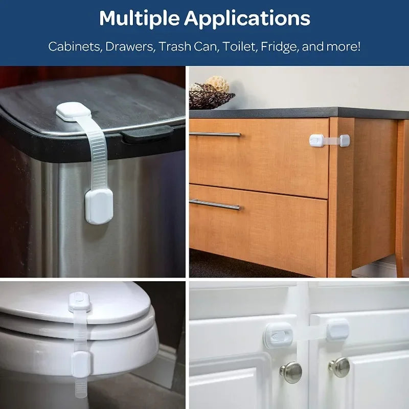 Adjustable Baby & Childproof Cabinet Safety Lock — Adhesive Drawer Latch Strap for Cabinets, Drawers & Appliances