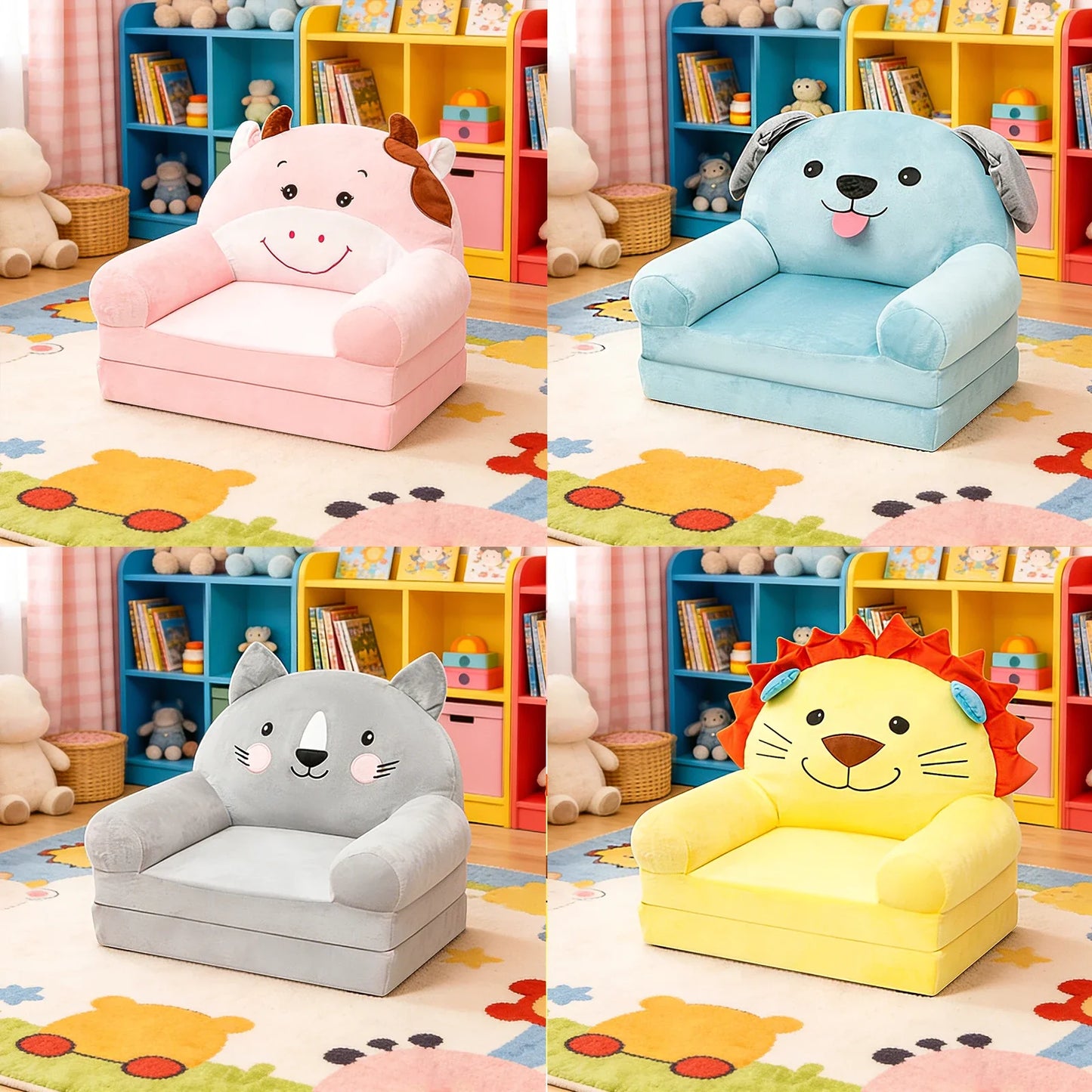 Foldable Kids Sofa Toddler Armchair (Ages 1-4) – Foam-Filled Convertible Seat & Sleeping Mat for Reading Nursery Bedroom