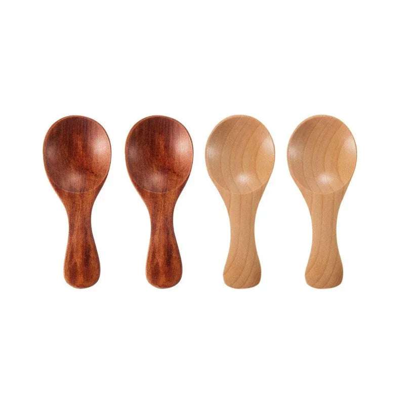 4-Pack Mini Wooden Spoons Small Short-Handle Sugar Salt Spice Scoops for Coffee Tea & Baby Feeding