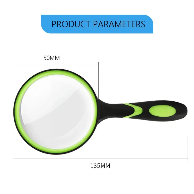 10X Handheld Reading Magnifier 50mm (1.97 in) Lens — Portable Magnifying Glass for Kids & Seniors, Reading & Nature Exploration