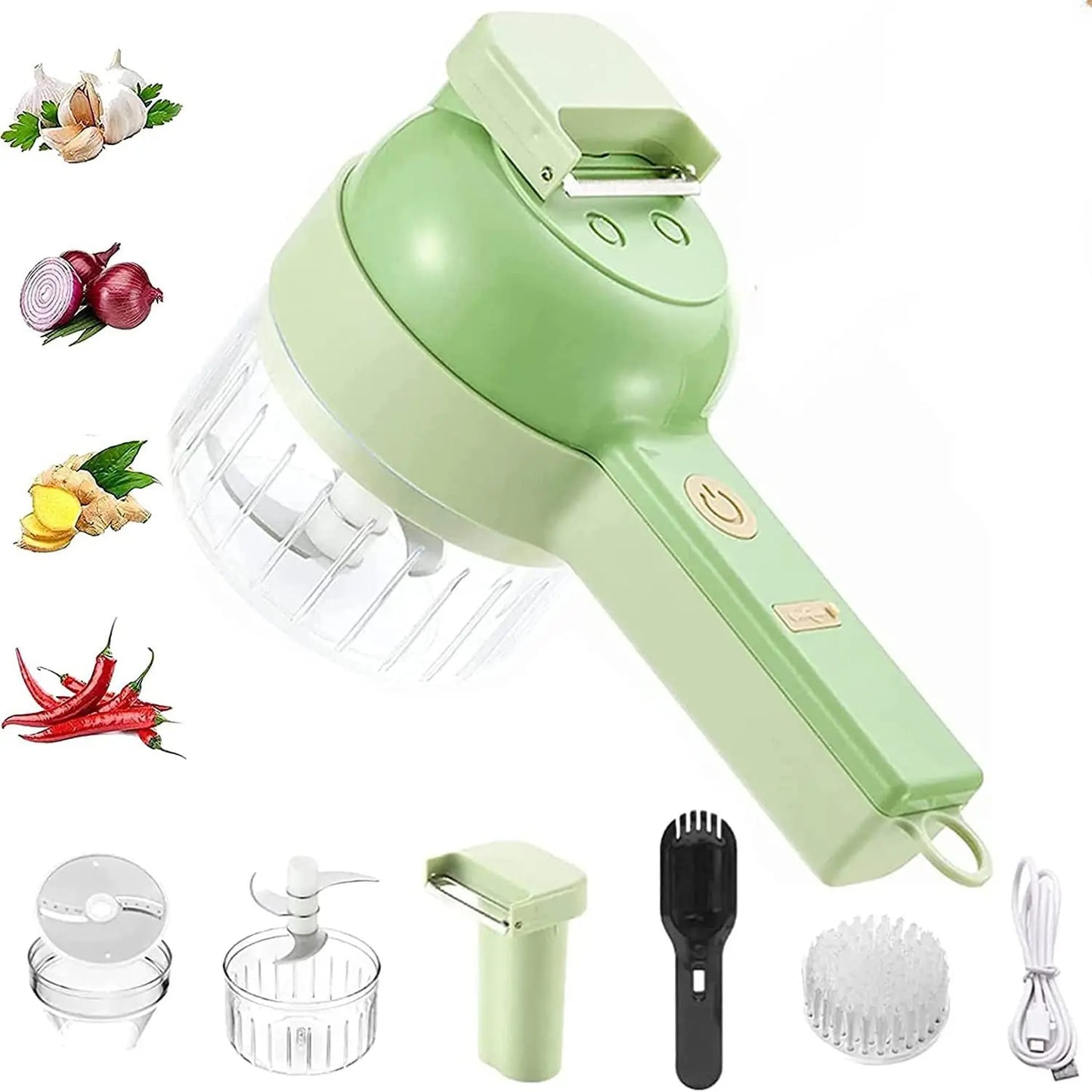 4-in-1 Rechargeable Electric Handheld Vegetable Cutter, Wireless Garlic Chopper, Onion Slicer & Shredder