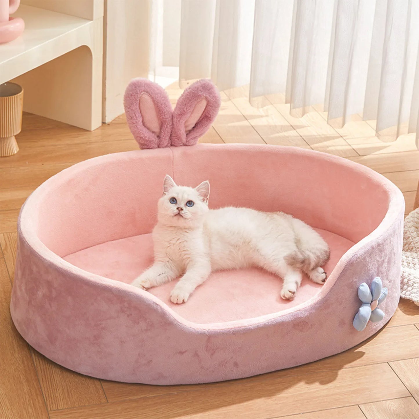 Detachable Washable Pet Bed for Cats & Small Dogs – Soft Cozy Four-Season Bed (Pink, M/L)