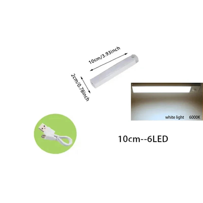 Under-Cabinet Rechargeable LED Motion Sensor Strip Light Magnetic Battery-Operated for Kitchen Cabinet Closet — 10/20/30/50cm (3.9/7.9/11.8/19.7 in)