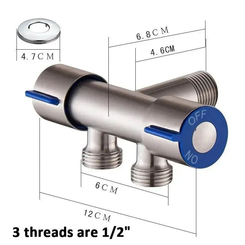 Stainless Steel Cold Water Angle Valve 1-In-2-Out Double Outlet for Toilet & Washing Machine