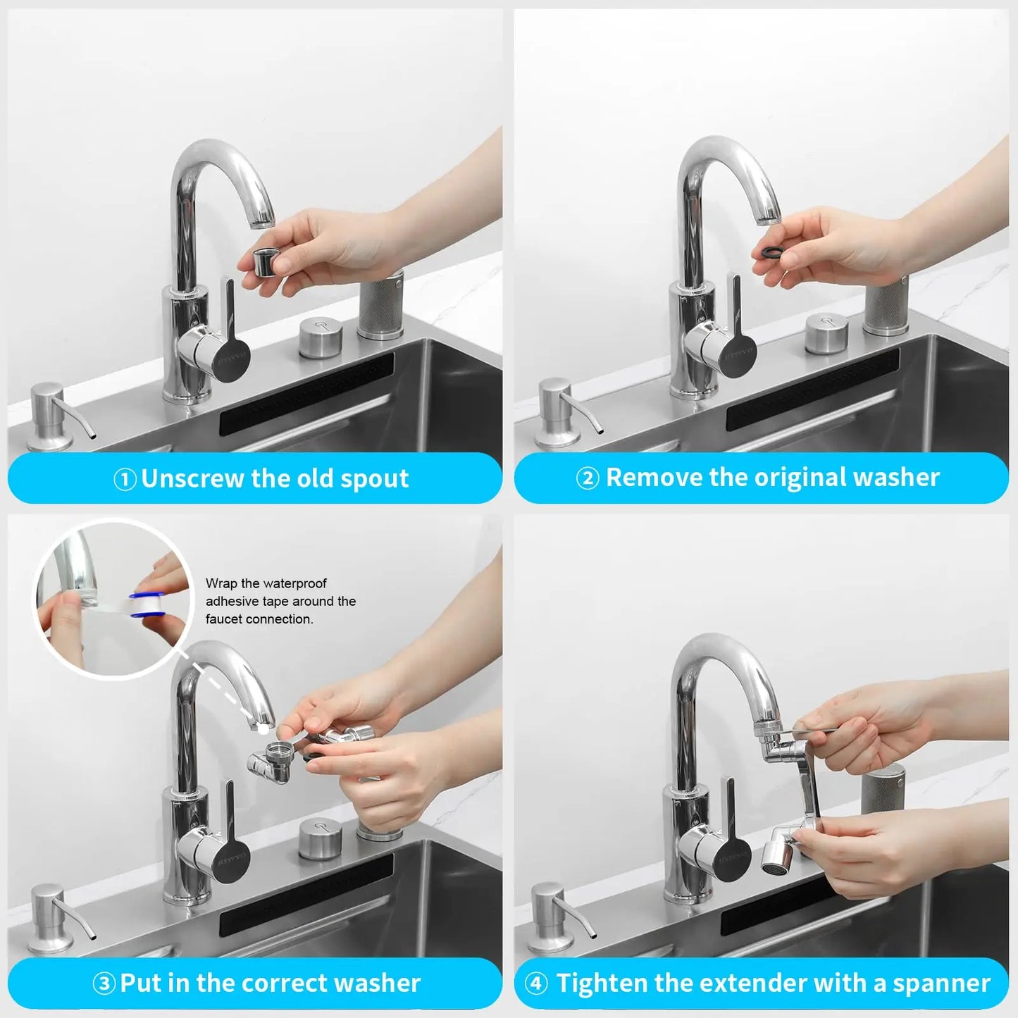 1080° Universal Rotating Faucet Extender – Dual-Mode Swivel Aerator for Kitchen & Bathroom