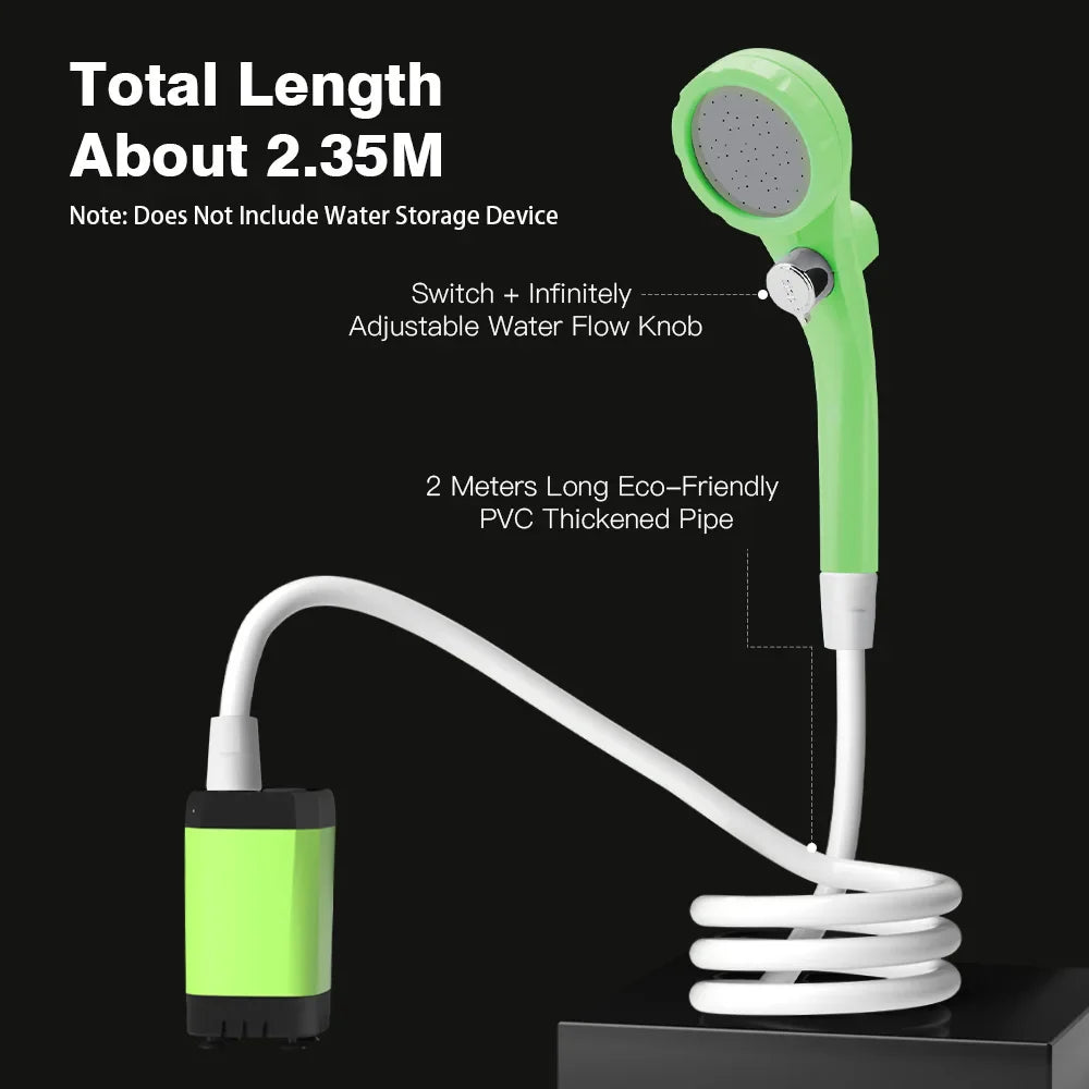 6000mAh Portable Camping Shower Pump with Full Screen Digital Display — RV Outdoor Shower Kit