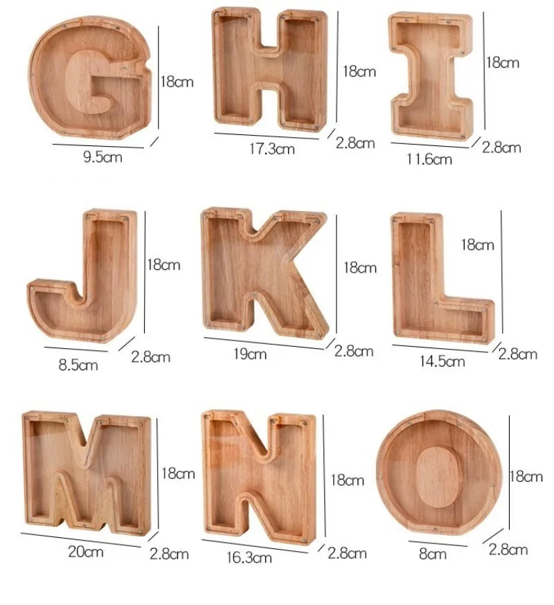 26-Letter Wooden Piggy Bank A-Z Alphabet Coin Money Box Kids Savings Jar Desktop Decor Gift