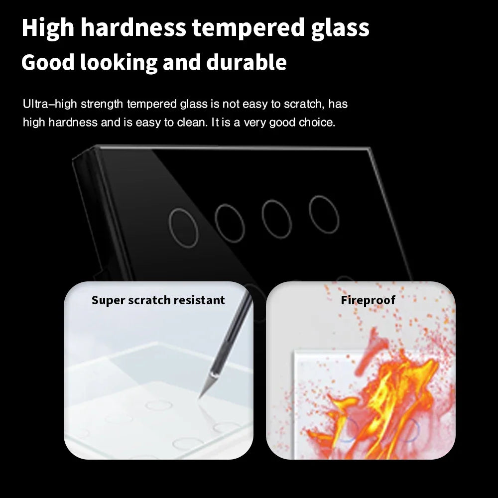 WiFi Smart Touch Glass Wall Light Switch — 8 Gang or 10 Gang (147 x 86 x 38.5 mm / 5.79 x 3.39 x 1.52 in) — Tuya/Smart Life, Alexa & Google Home