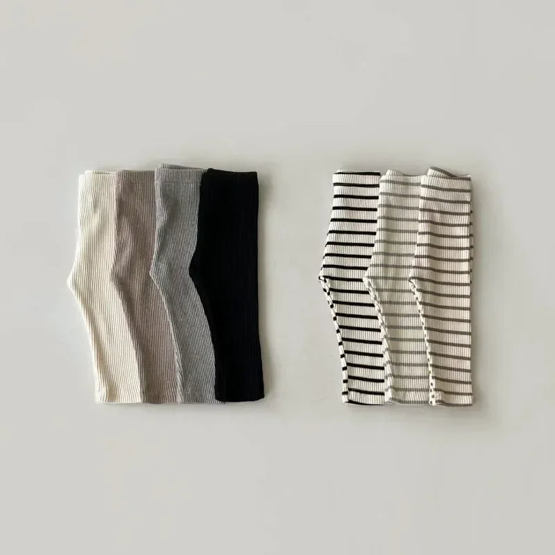 0-3T Baby Striped Cotton Stretch Leggings – Elastic Waist Toddler Skinny Pants