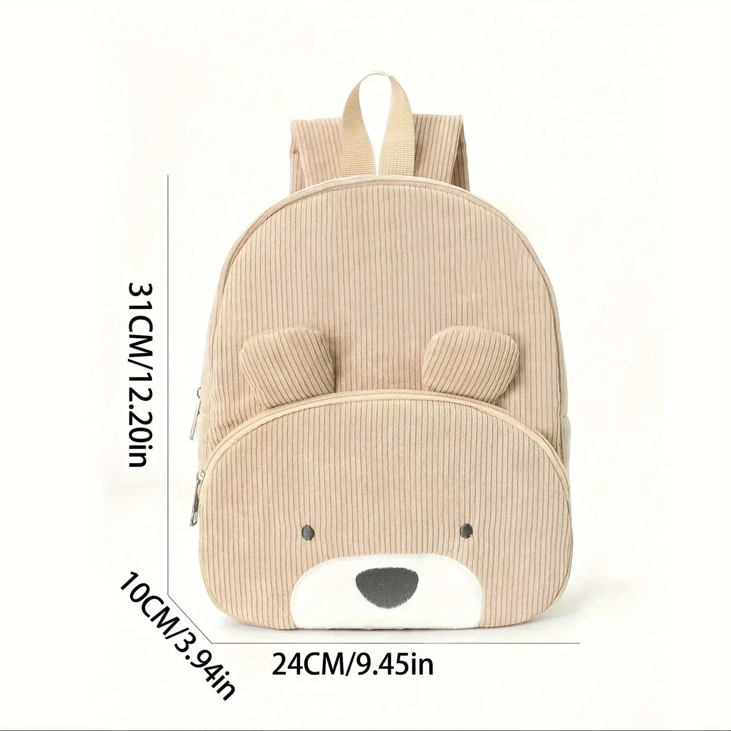 Personalized Toddler Backpack – Cartoon Bear Corduroy Plush with Embroidered Name, Large Capacity Kids Bag