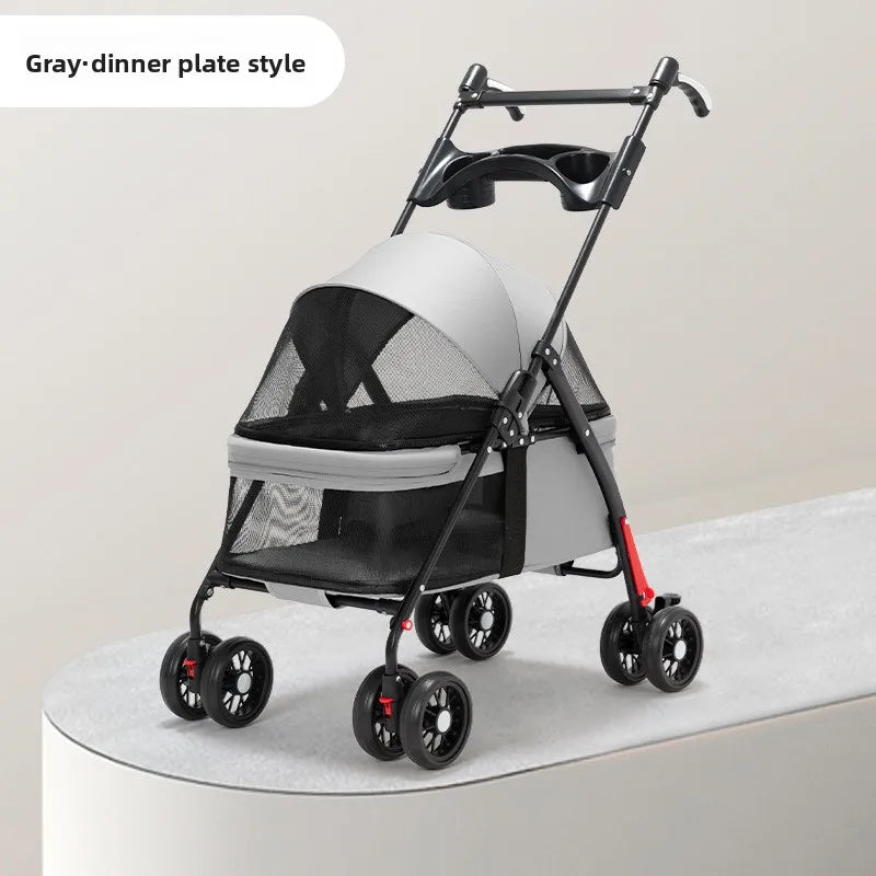 Foldable Lightweight Pet Stroller for Small Dogs & Cats — 15 kg (33 lb) Capacity, 56×35×77 cm (22×14×30 in) Basket