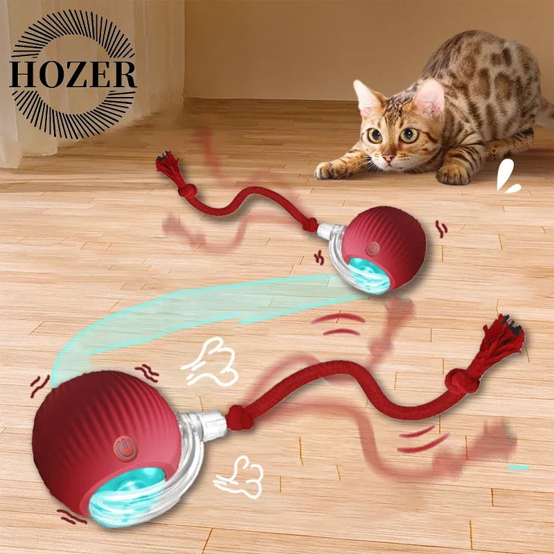 2-Pack Rechargeable Interactive Rolling Cat Ball Toys with Faux Tail Mouse-Imitating Automatic Smart Pet Toy
