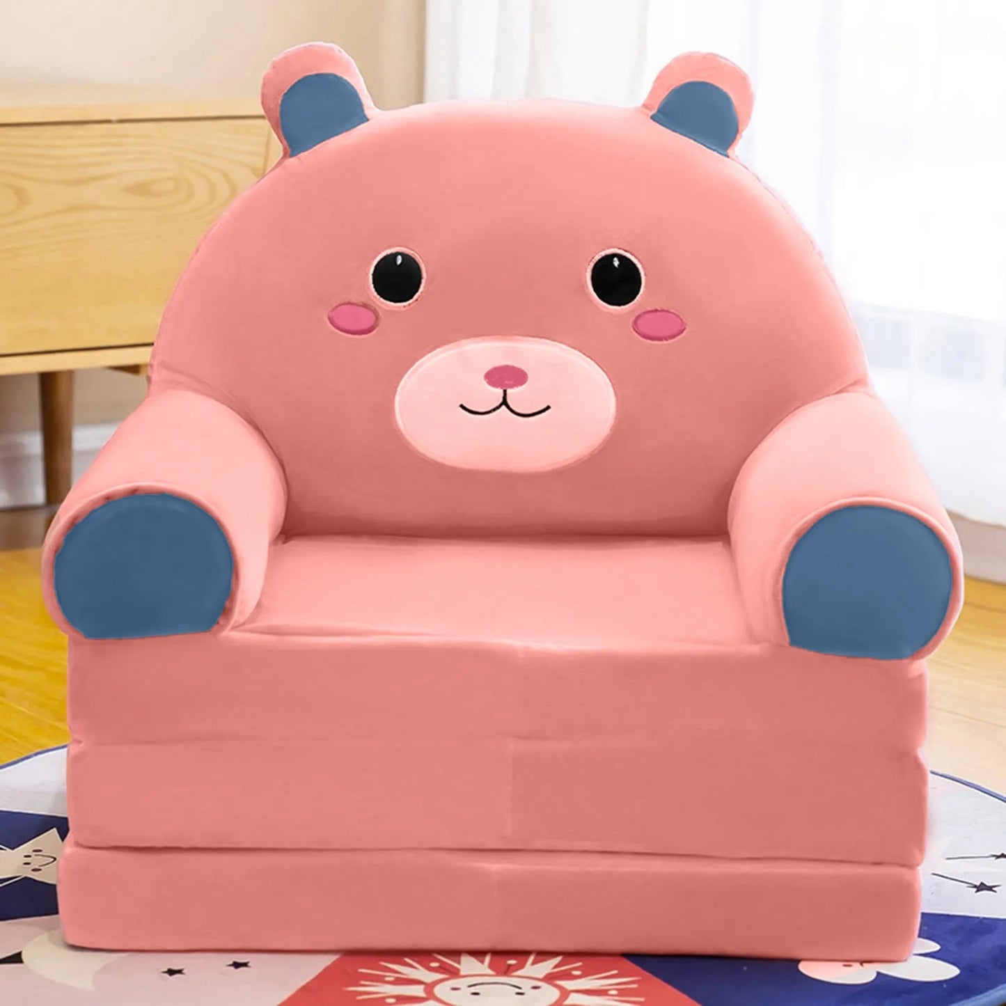 2-in-1 Foldable Plush Kids Sofa Bed – Cartoon Children's Fold-Out Chair for Nursery & Playroom