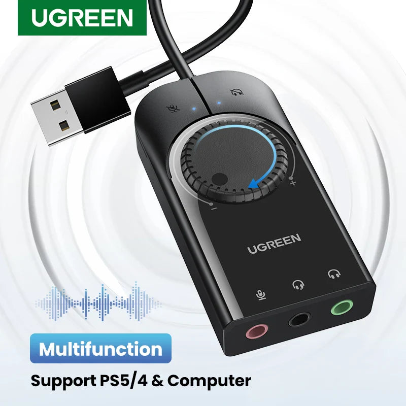 USB External Sound Card Audio Adapter with 3.5mm Mic & Headphone - USB Audio Interface for PC, Laptop, PS4/PS5, Nintendo Switch, Smartphone (15cm / 100cm Cable Options)