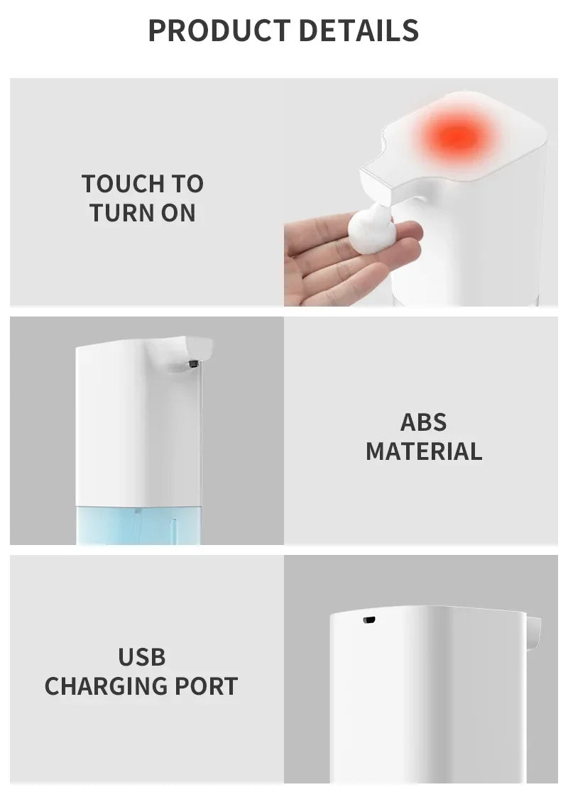 Automatic Infrared Foam Soap Dispenser 350ml (11.8 fl oz) - USB Rechargeable Touchless Hand Soap Pump for Kitchen & Bathroom