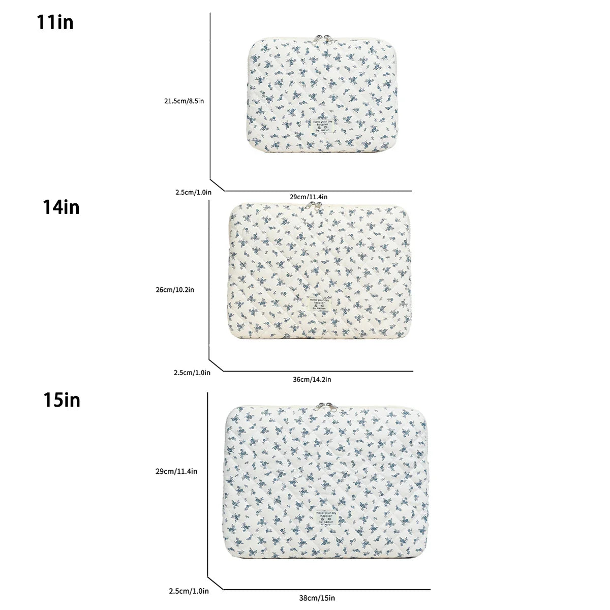 Chic Quilted Flower Print Laptop Sleeve – 11/13/15-Inch (28/33/38 cm) Padded Protective Case for Women & Unisex