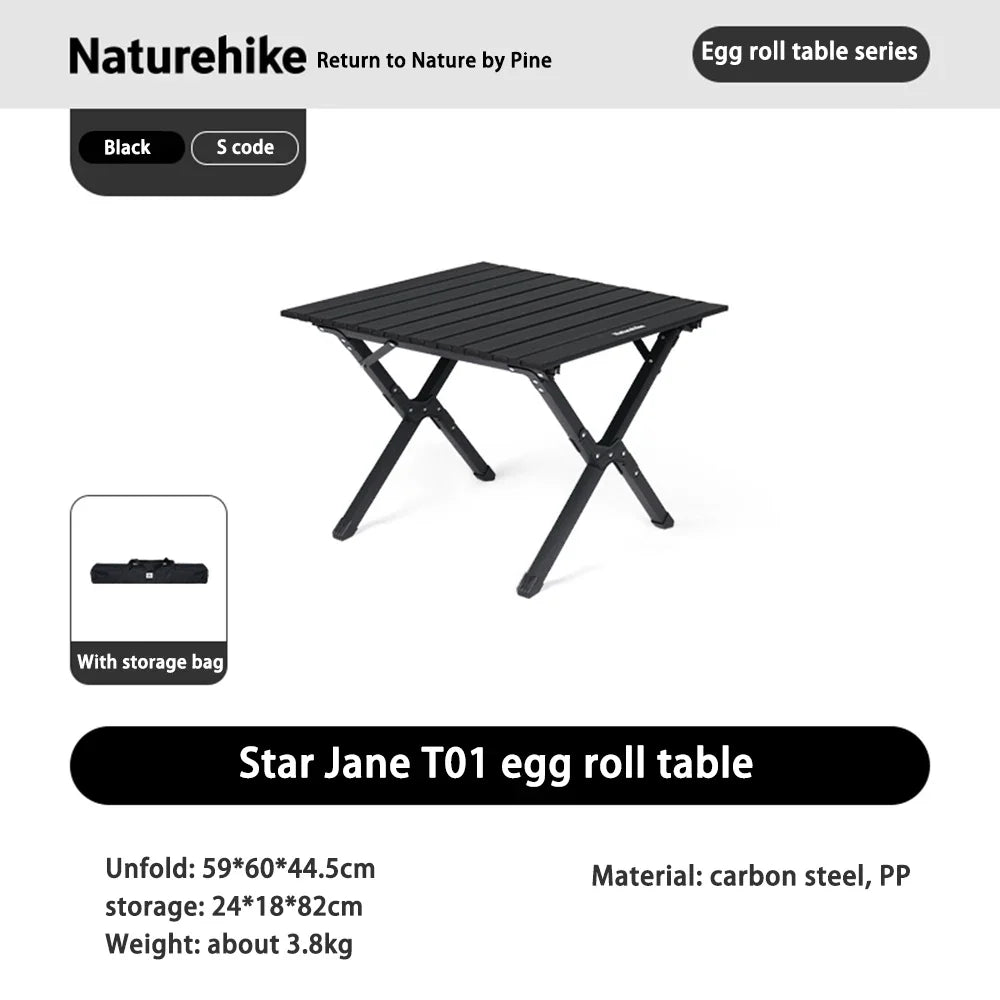 Portable Foldable Camping Picnic Table – Roll-Up Color Block Desktop, Carbon Steel Frame (Small/Medium/Large)