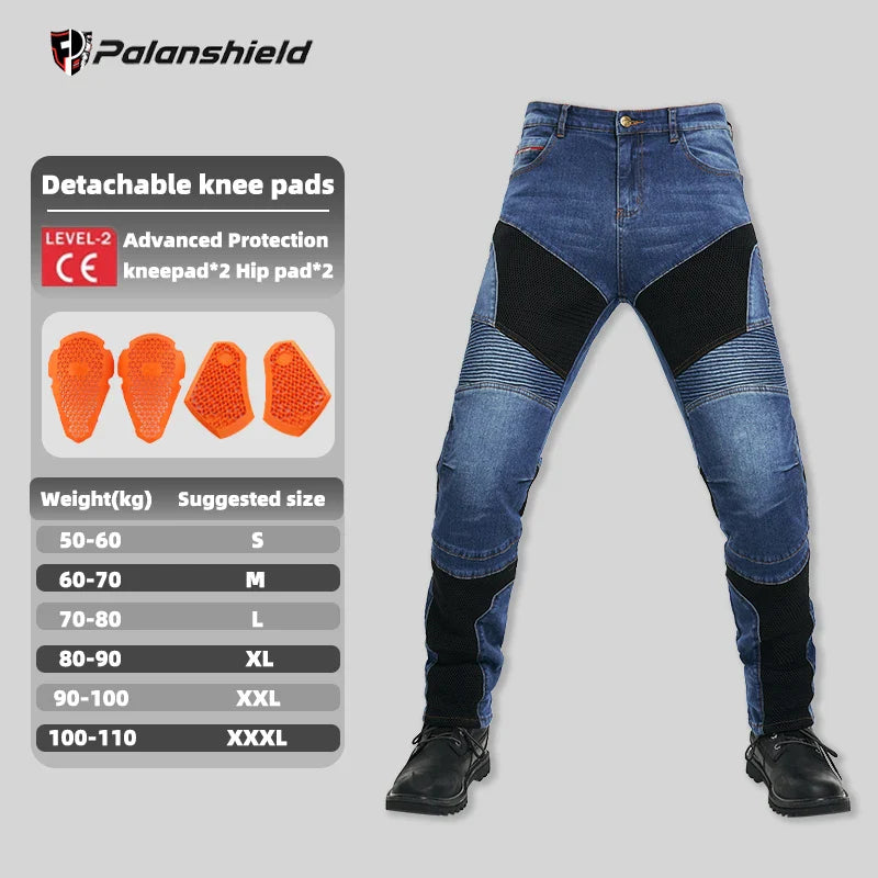 Men's Motorcycle Riding Pants with Removable Armor - Breathable Mesh Touring Motocross Pants (Blue/Black)