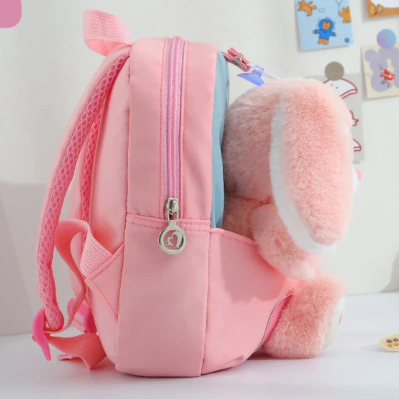 Plush 3D Rabbit Kids Backpack – Cute Bow Tie Cartoon Preschool & Kindergarten School Bag