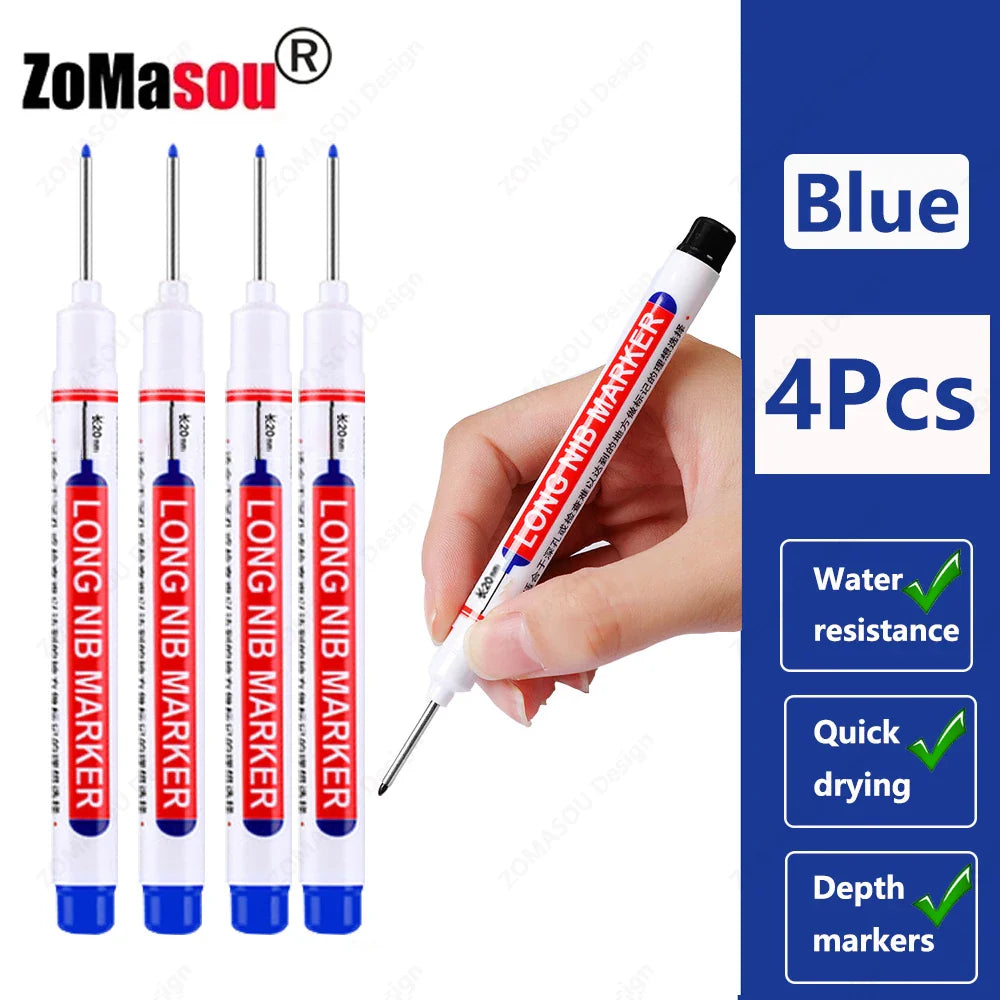 20mm Long-Head Deep Hole Marker Pens - Waterproof Fast-Dry Oil Markers for Wood, Metal & Glass (Red/Black/Blue/Green)