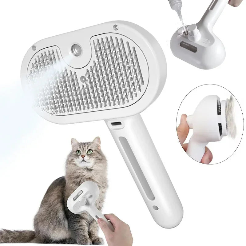 3-in-1 Pet Grooming Brush with Steam Spray - Electric Dog & Cat Hair Remover, Massage Detangler, USB Rechargeable