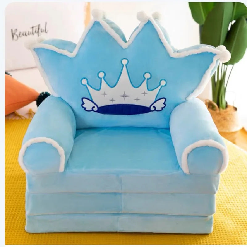 Foldable 3-Layer Plush Kids Sofa Chair Cartoon Baby Seat with Removable Cover