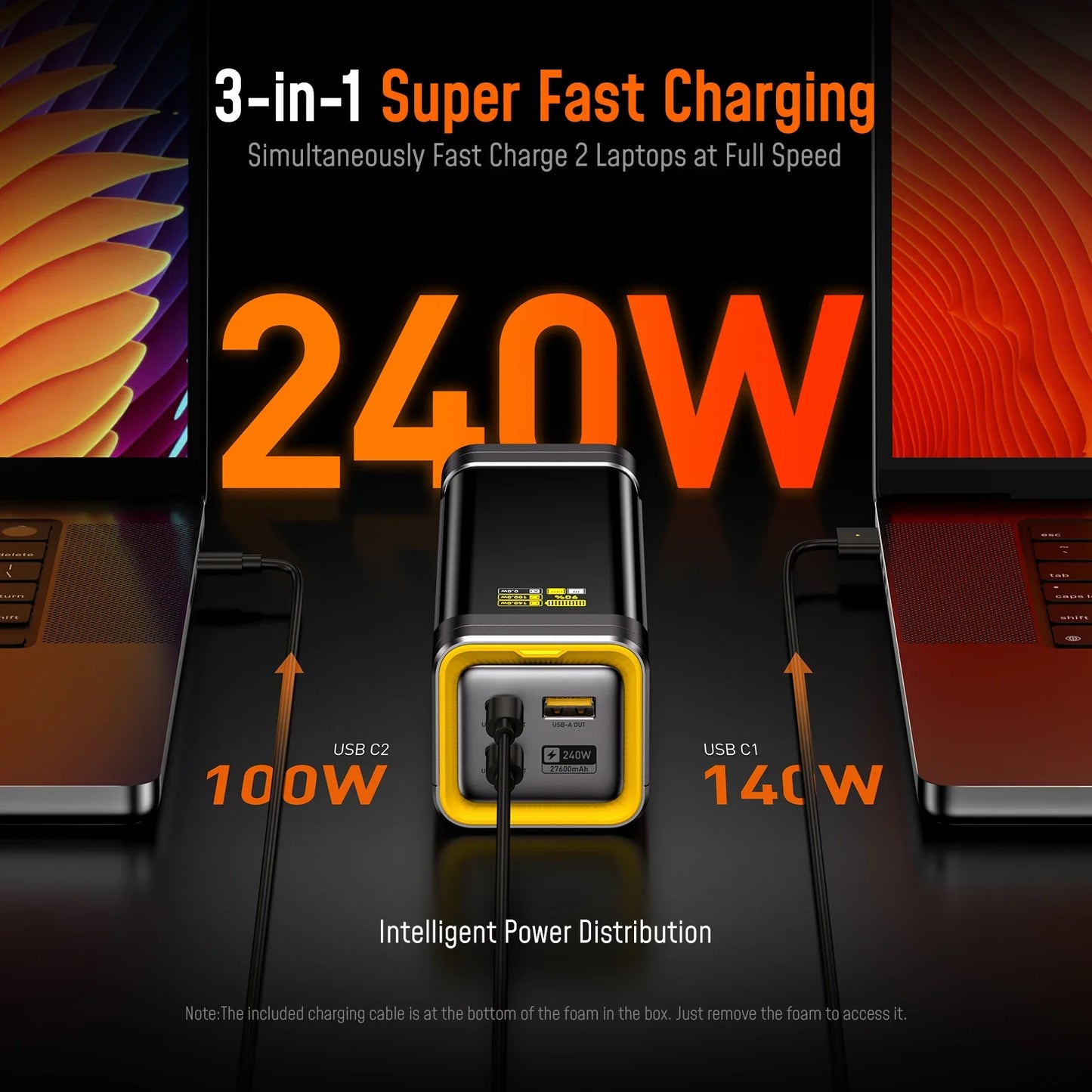240W 27,600mAh LED Display Power Bank - Dual 140W USB-C, USB-A Ports, Includes 3ft (0.91m) 140W USB-C Cable
