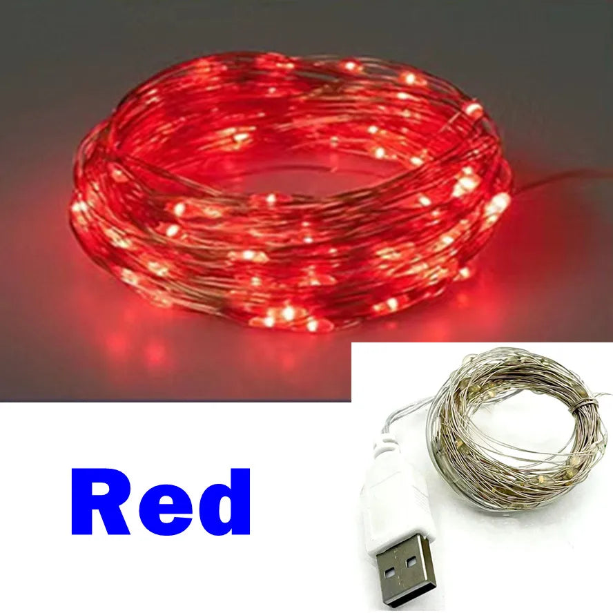USB LED Fairy String Lights Copper or Silver Wire, Waterproof IP66, Multi-Color, 5/10/20 m (16/33/66 ft) USB Garland for Christmas Wedding Party