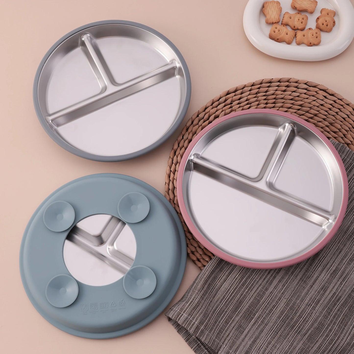 Stainless Steel Baby Plate with Detachable Suction Silicone Tray – Food-Grade Non-Slip Feeding Bowl for Infants & Toddlers